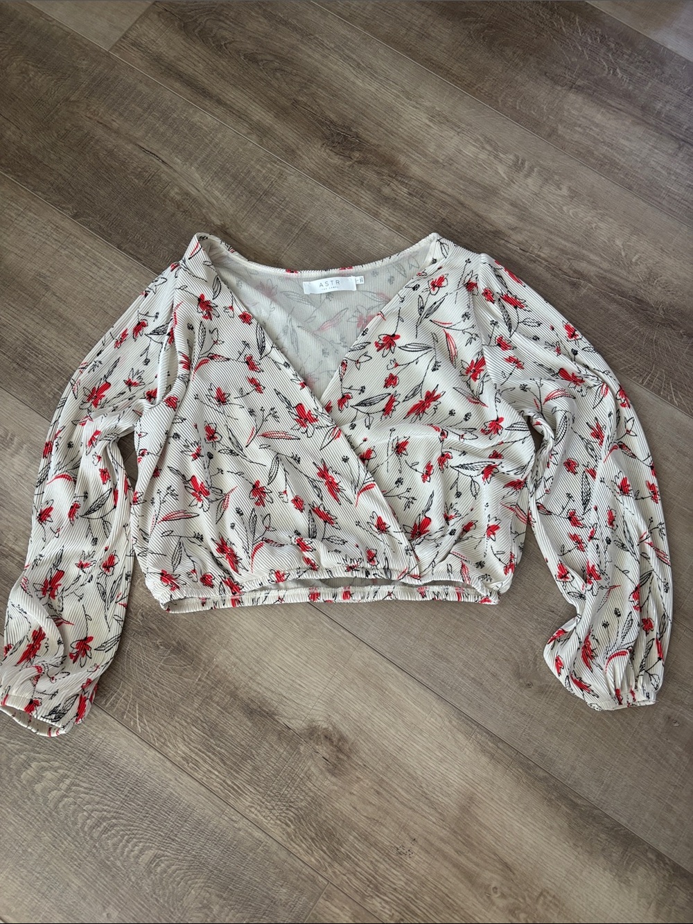 Astr Red Floral Wrap Crop Top on Cream